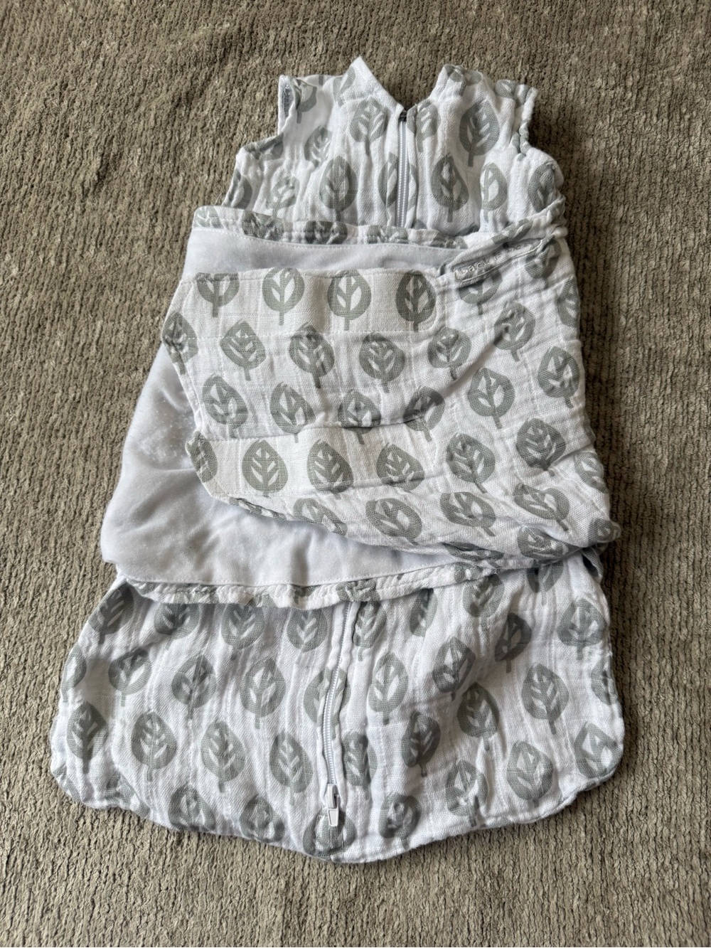 HALO SleepSack Swaddle Newborn 0-3M Gray Leaf Cotton Muslin Lightweight